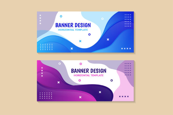 Blue Purple Banner Horizontal Wave Graphics