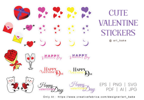Cute Valentine Clipart Sticker Set: Graphics for Crafts & Local Branding