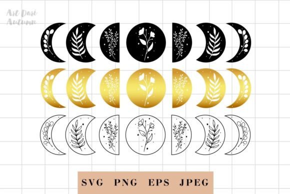 Floral Moon Phases Svg for Graphics and Crafts