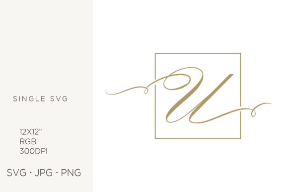 Gold Script Letter U Inside Square Frame