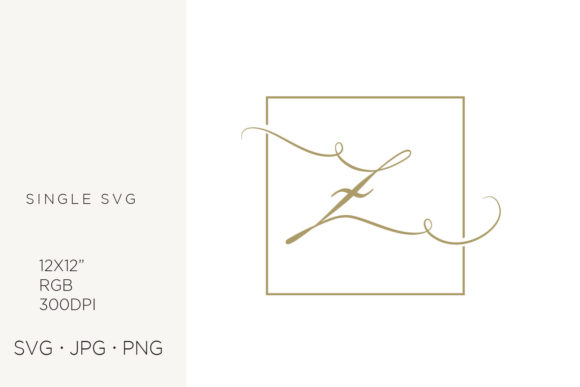 Gold Script Letter Z Inside Square Frame Graphics
