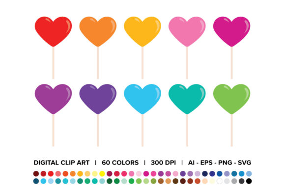 Heart Lollipops Clipart: Graphics & Decorative Elements for Commercial Use