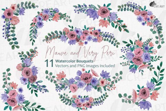 Mauve and Very Peri Flower Bouquets Art