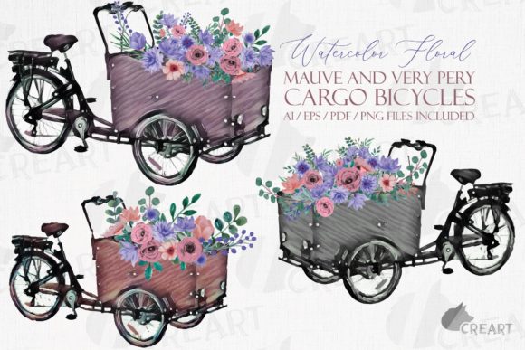Mauve & Very Peri Floral Cargo Bicycle Graphics