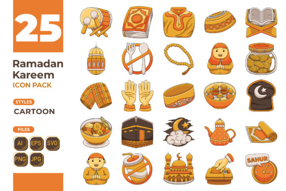Ramadan Kareem Icon Pack: Cartoon-Style Graphics & Icons