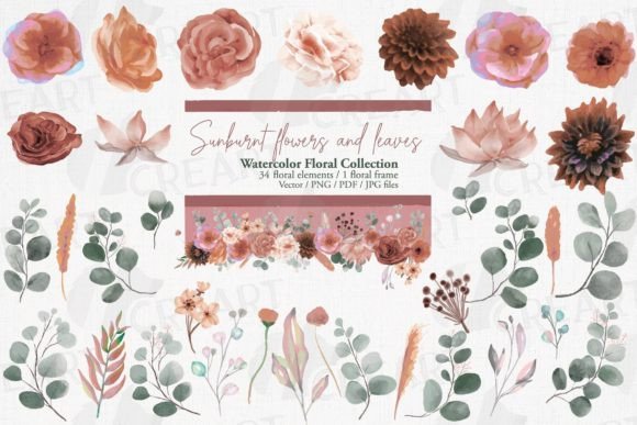 Summer Flowers and Eucalyptus Branches Graphics