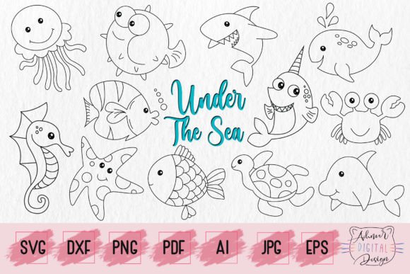 Under the Sea Cute Sea Animals Set for Crafts and Graphics